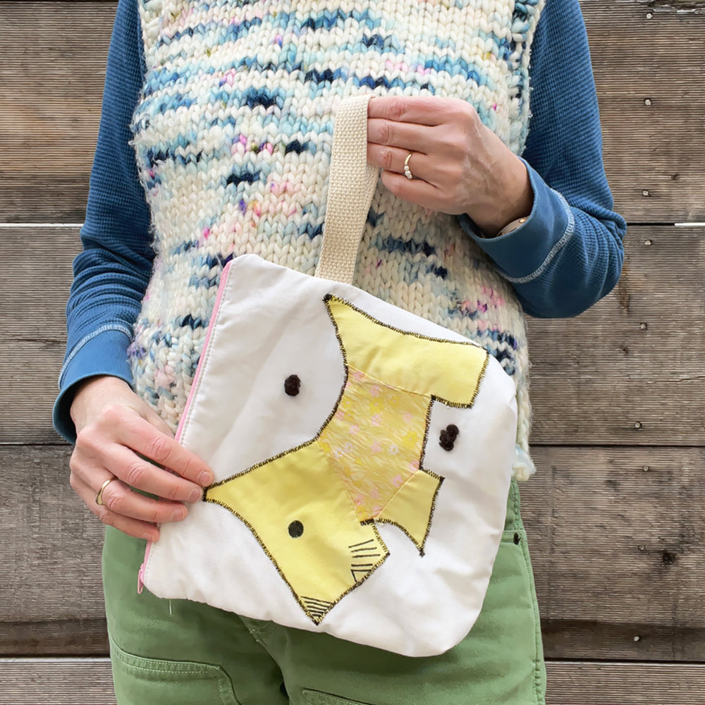 Puppy Wristlet (Bright Yellow with Soft Pink Sweater)