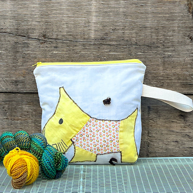 Puppy Wristlet (Yellow with Orange Leaves Sweater)