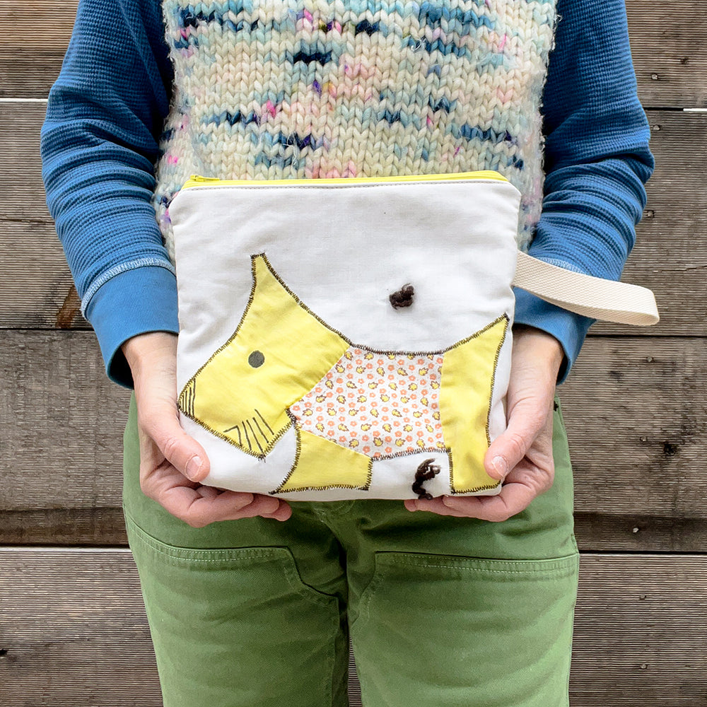 Puppy Wristlet (Yellow with Orange Leaves Sweater)